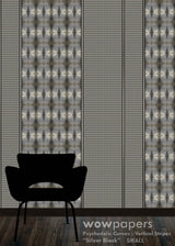 Geometric abstract black and white striped wallpaper