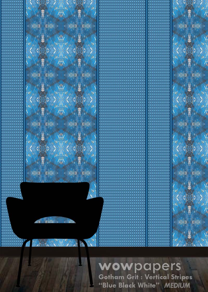 Blue B&W Striped Wallpaper