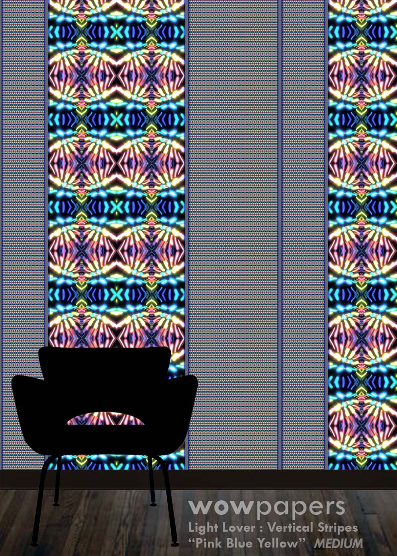 Pink Blue Yellow Striped Wallpaper