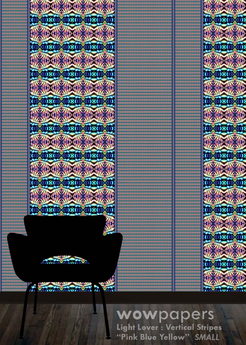 Pink Blue Yellow Striped Wallpaper