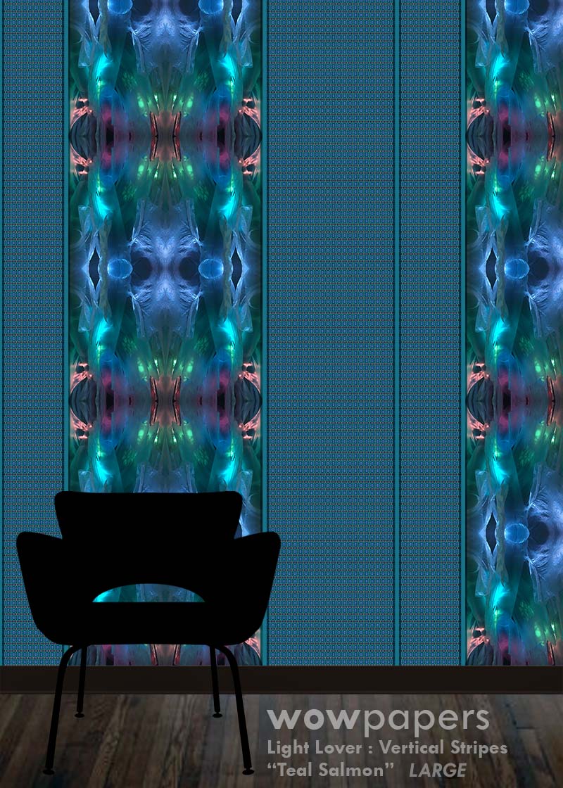 Teal Salmon Striped Wallpaper