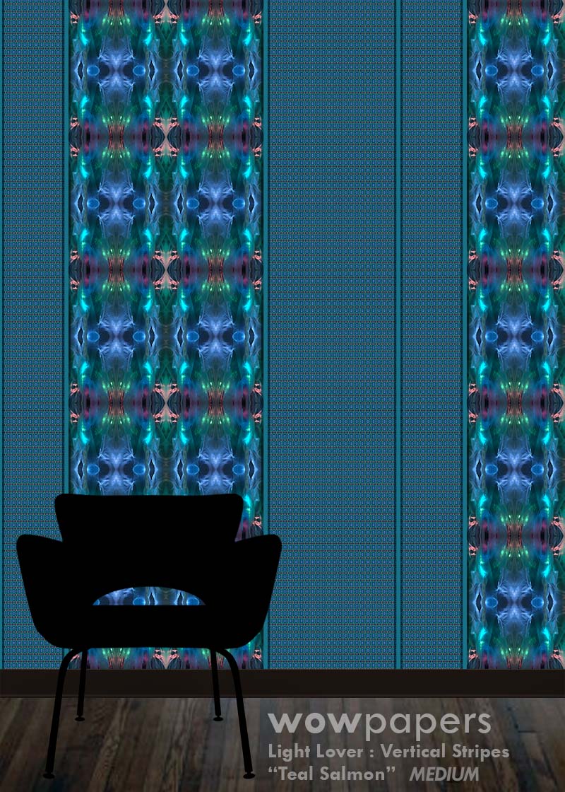 Teal Salmon Striped Wallpaper