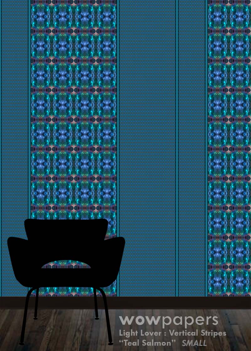 Teal Salmon Striped Wallpaper