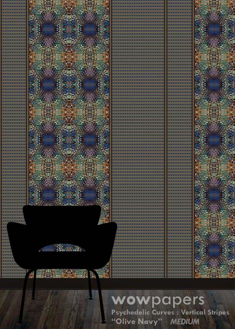 Olive Navy Striped Wallpaper
