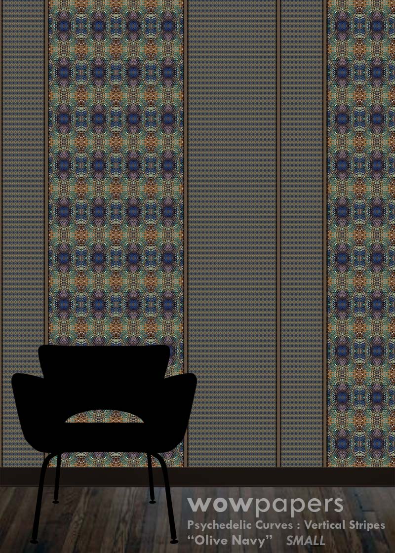 Olive Navy Striped Wallpaper