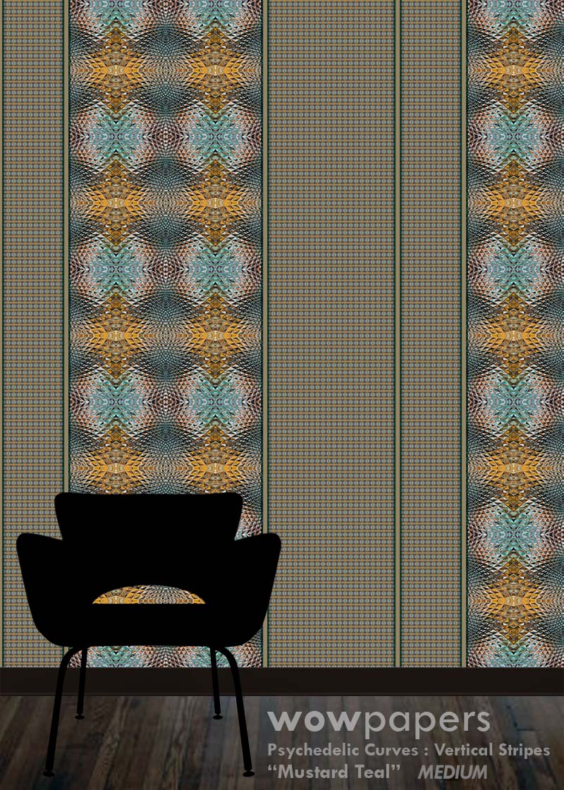 Mustard Teal Striped Wallpaper