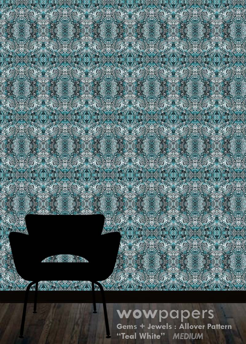 Teal White Designer Wallpaper