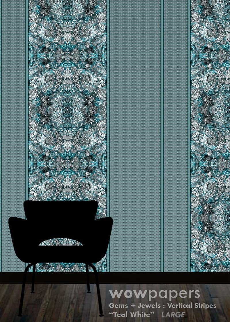 Teal White Striped Wallpaper