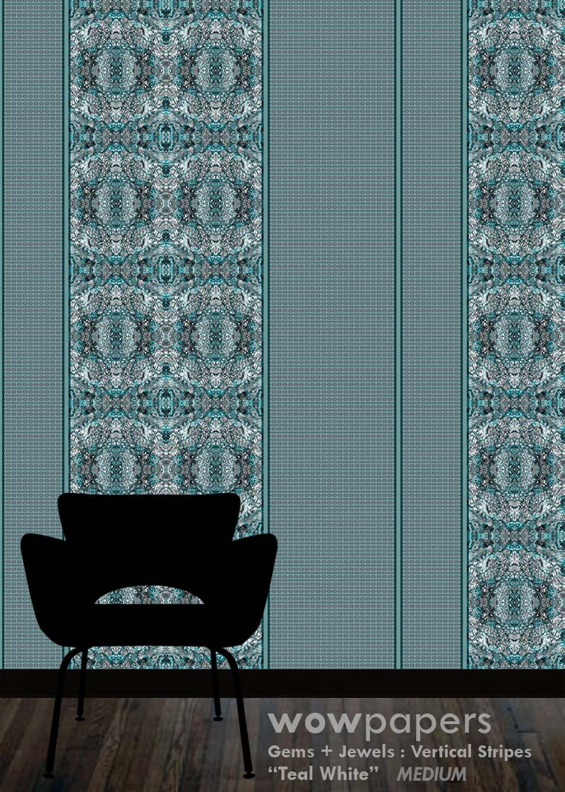 Teal White Striped Wallpaper