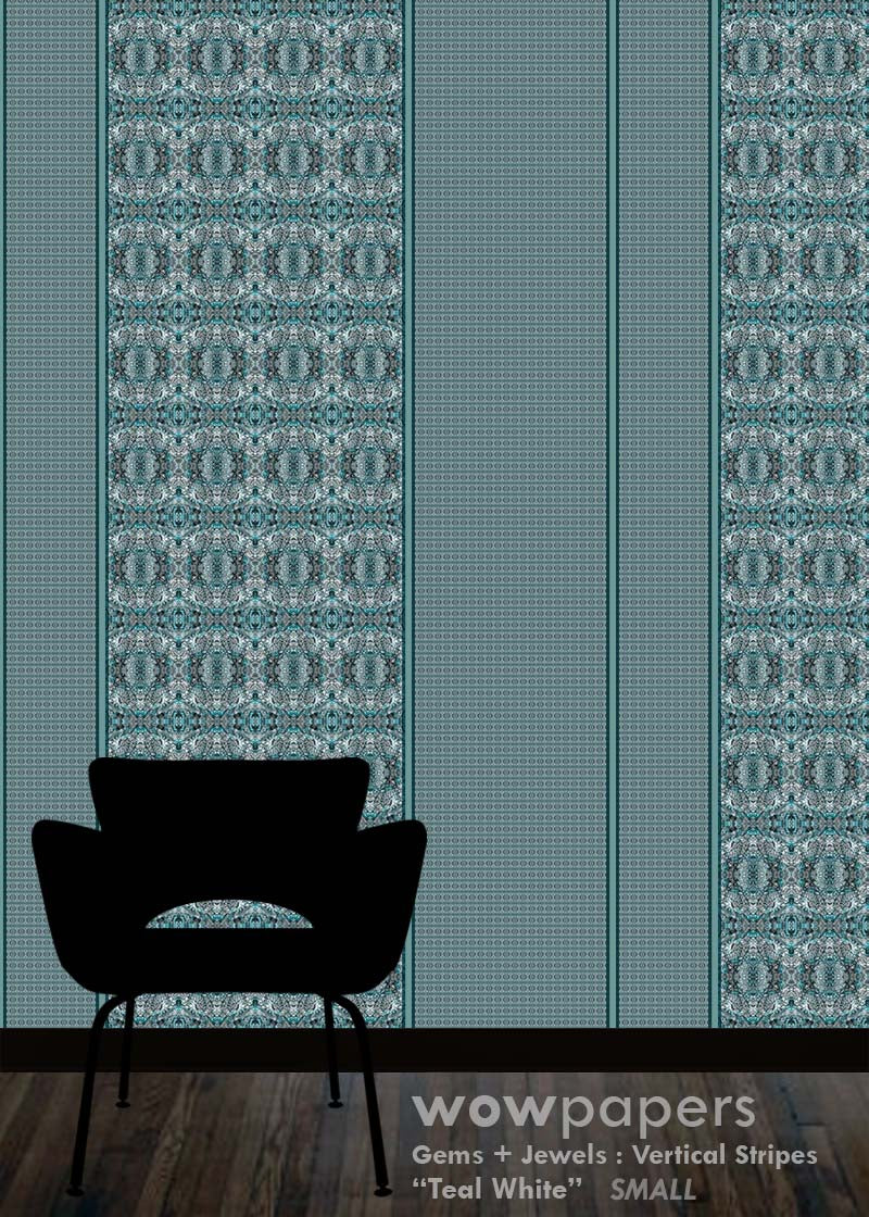 Teal White Striped Wallpaper
