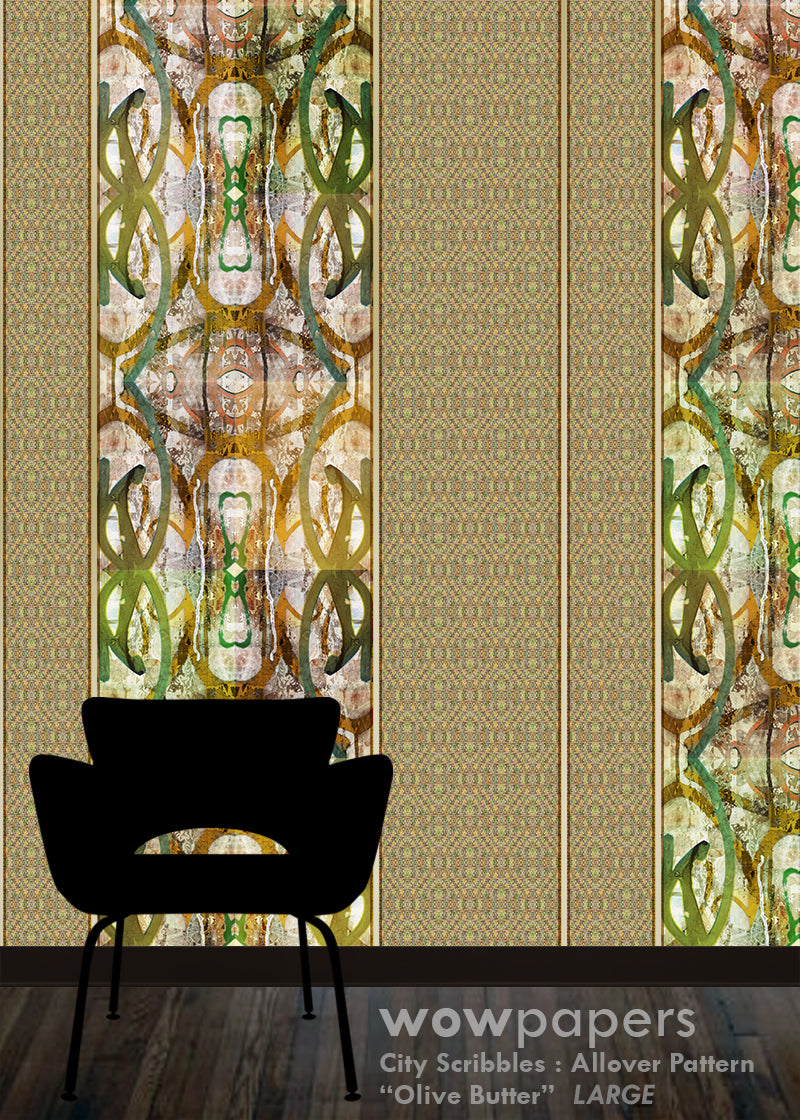 Butter Olive Striped Wallpaper