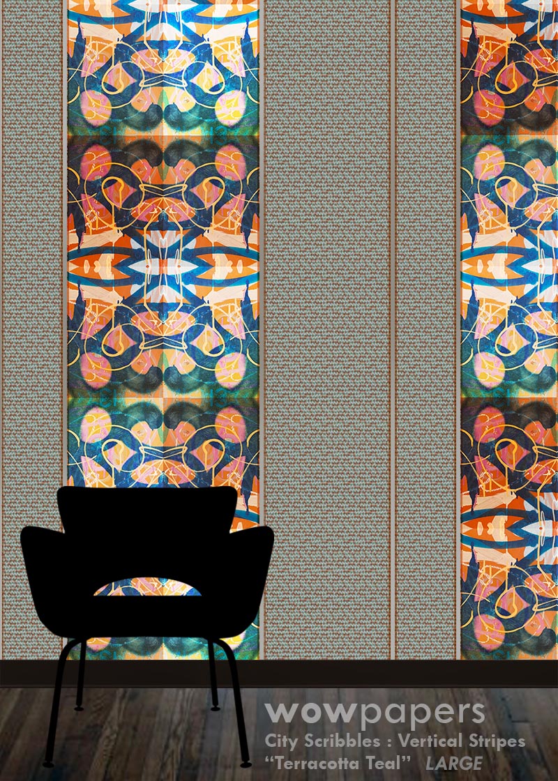 Terracotta Teal Striped Wallpaper