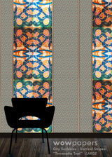 Terracotta Teal Striped Wallpaper