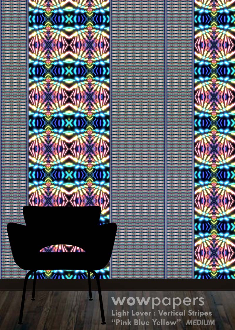 Pink Blue Yellow Striped Wallpaper