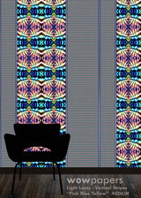 Pink Blue Yellow Striped Wallpaper