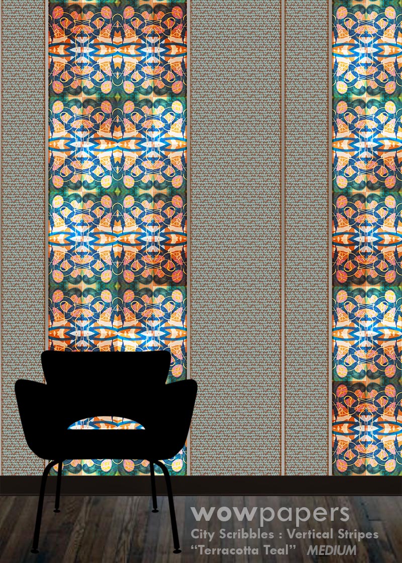 Terracotta Teal Striped Wallpaper