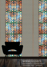 Terracotta Teal Striped Wallpaper