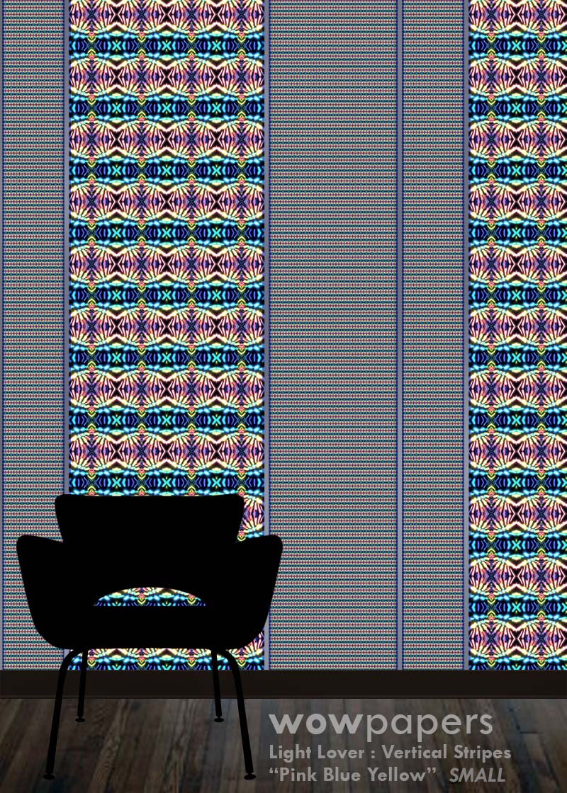 Pink Blue Yellow Striped Wallpaper