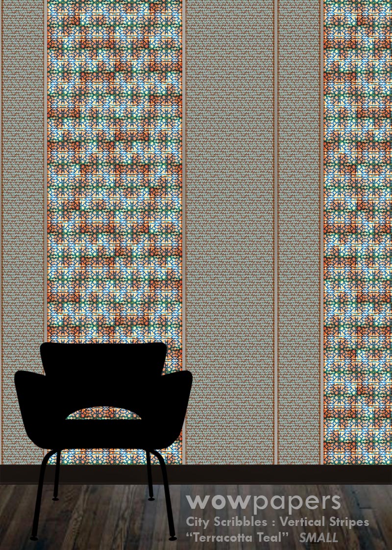 Terracotta Teal Striped Wallpaper