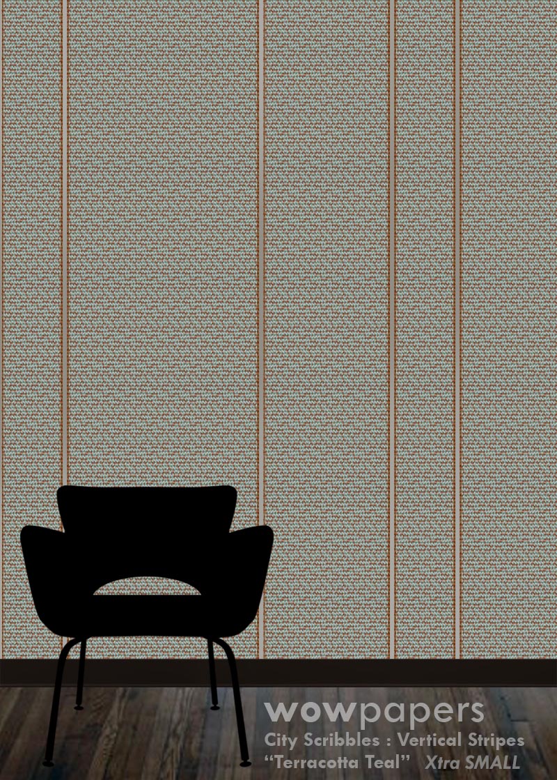 Terracotta Teal Striped Wallpaper