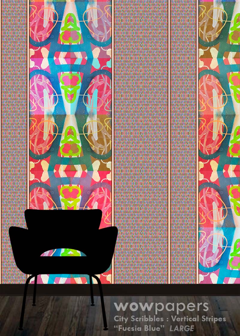 Fucsia Blue Striped Wallpaper