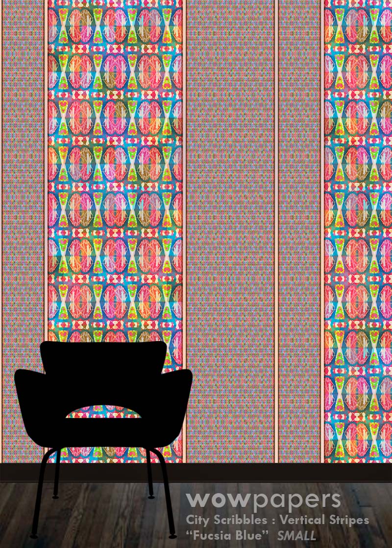Fucsia Blue Striped Wallpaper
